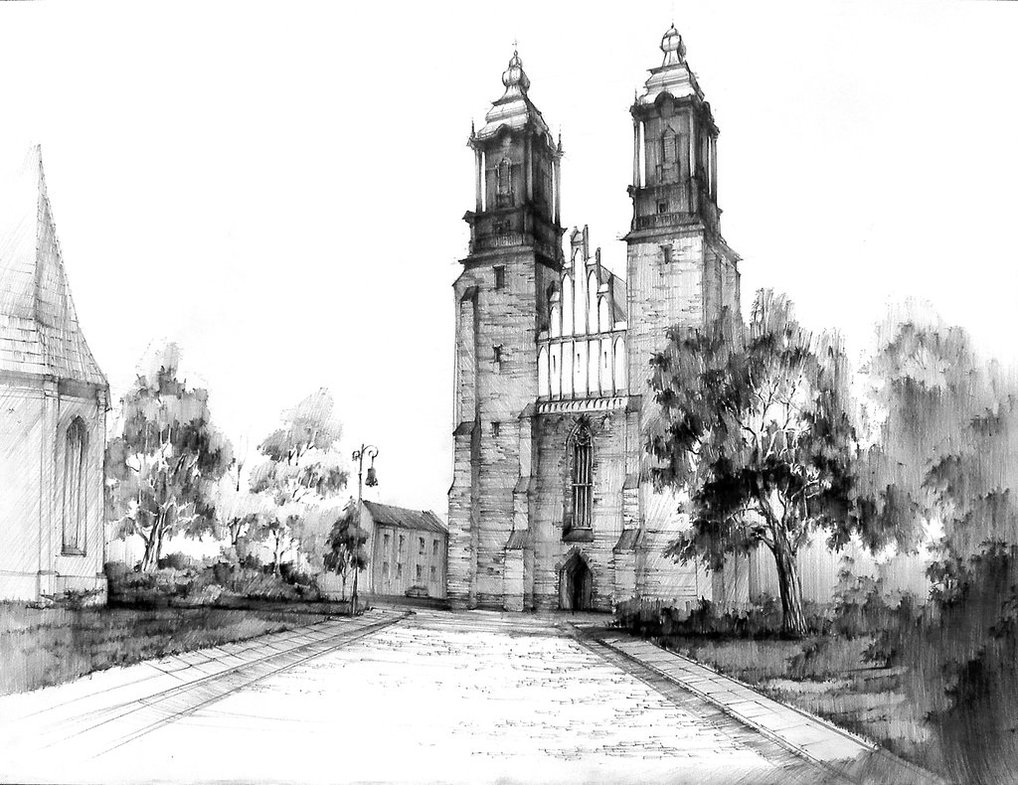 1018x785 Gothic Cathedral In Poznan Katedra Poznanska By Gaciu000 On - Gothic Cathedral Sketch