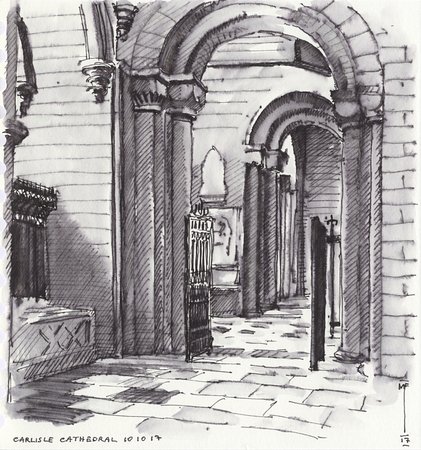 421x450 Romanesque Arches, Contrasting With The Newer Gothic. Ink And - Gothic Cathedral Sketch