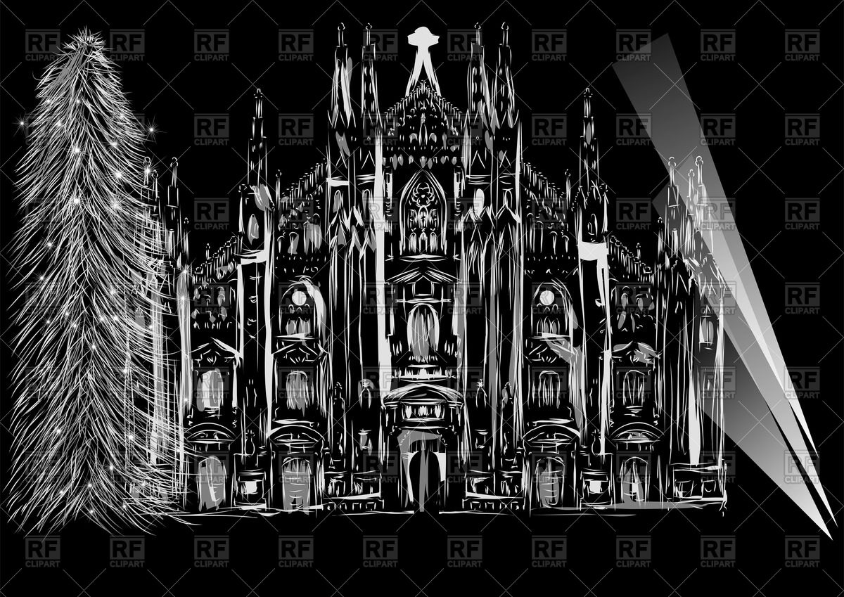 1200x849 White Sketch Of Gothic Cathedral And Christmas Tree Isolated On - Gothic Cathedral Sketch