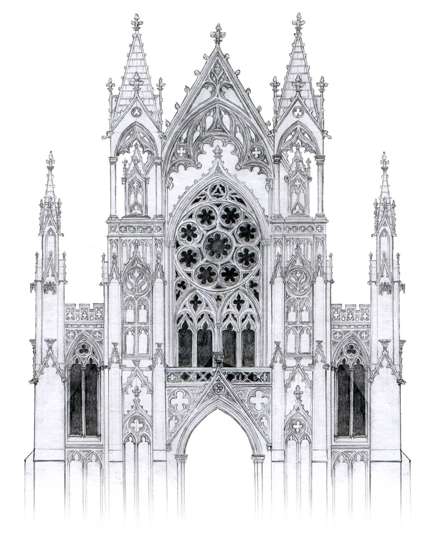 1384x1752 Gothic Architecture - Gothic Cathedral Sketch