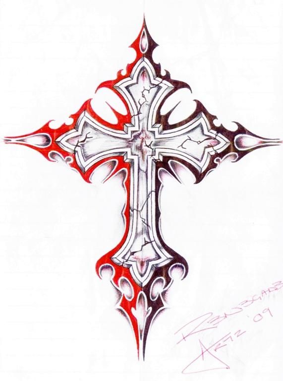 571x768 How To Draw A Cross Step By Step Art Tattoo - Gothic Cross Sketch