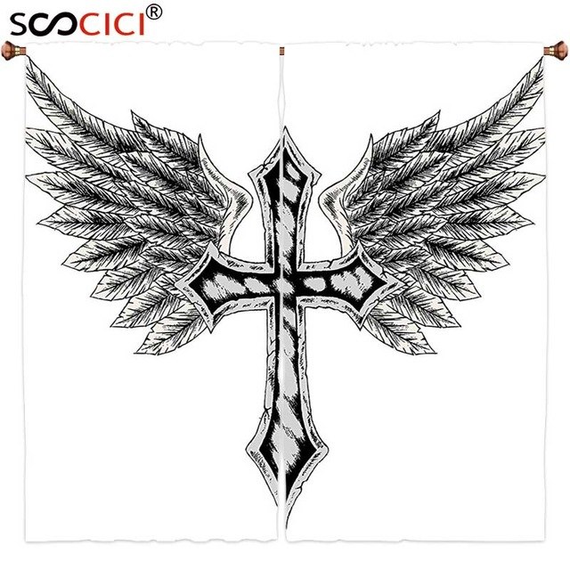 640x640 Window Curtains Treatments 2 Panels,gothic Decor Collection - Gothic Cross Sketch