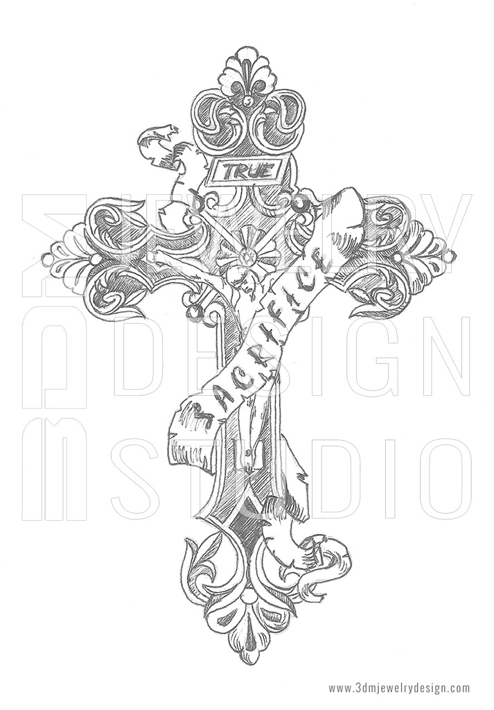 713x1024 Custom Design Sketch Of Gothic Cross Jewelry Designer - Gothic Cross Sketch