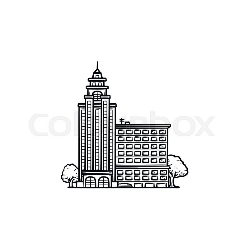 800x800 University Building With Trees Hand Drawn Outline Doodle Icon - Government Sketch