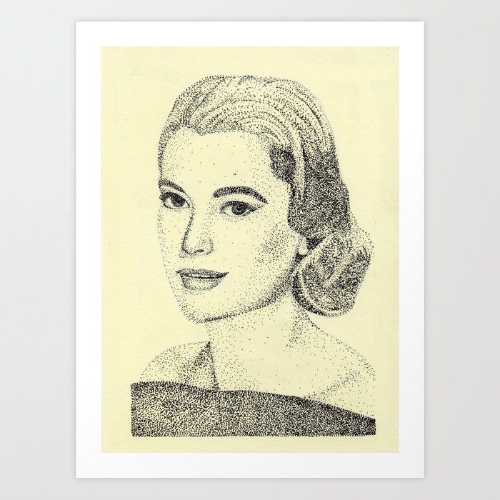 700x700 Grace Kelly Pointillismstippling Portrait Art Print By - Grace Kelly Sketch