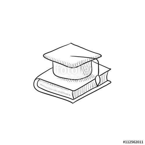 500x500 Graduation Cap Laying On Book Sketch Icon. Stock Image And - Graduation Cap Sketch