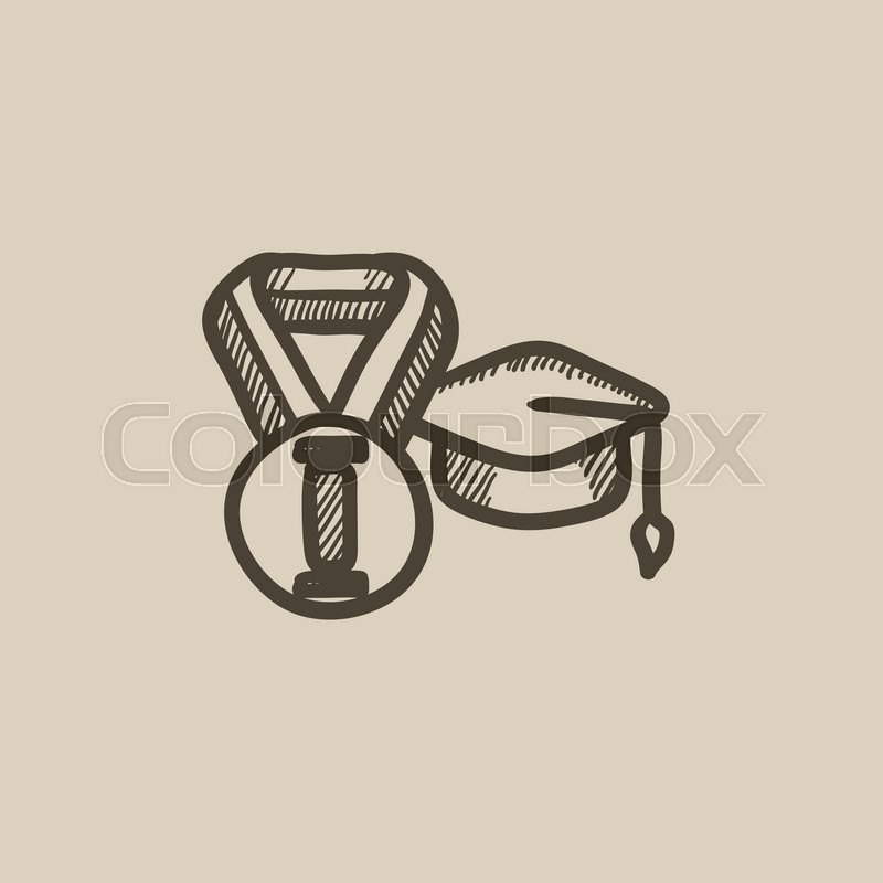 800x800 Graduation Cap With Medal Vector Sketch Icon Isolated On - Graduation Cap Sketch