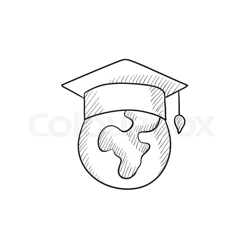 800x800 Globe In Graduation Cap Vector Sketch Icon Isolated On Background - Graduation Cap Sketch