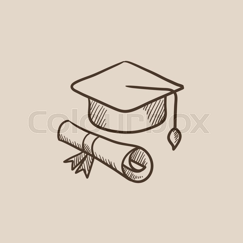800x800 Graduation Cap With Paper Scroll Sketch Icon For Web, Mobile And - Graduation Hat Sketch