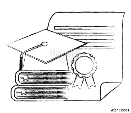 500x434 Graduation Hat Stack Books And Diploma Vector Illustration Sketch - Graduation Hat Sketch