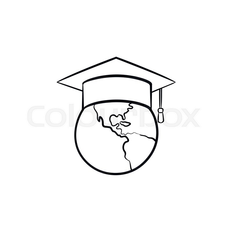 800x800 Globe In Graduation Cap Hand Drawn Outline Doodle Icon. Graduation - Graduation Hat Sketch