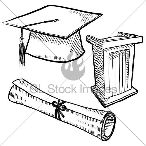 500x500 Graduation Objects Sketch Gl Stock Images - Graduation Sketch