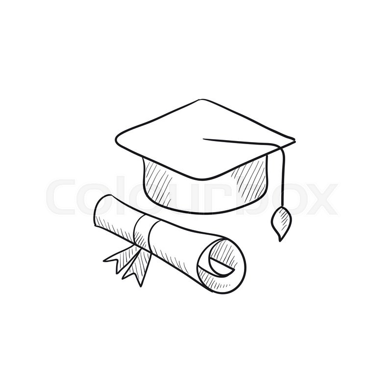 800x800 Graduation Cap And Paper Scroll Vector Sketch Icon Isolated On - Graduation Sketch
