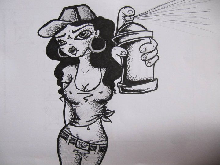 720x540 Graffiti, Girl Character Black And White Marker Sketch By Flora - Graffiti Girl Sketch
