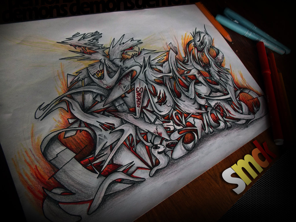 1024x768 Demons Graffiti Sketch By Smeckin - Graffiti Sketch