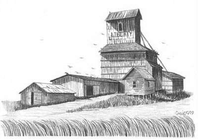 400x281 Old Time Grain Elevator Pencil Sketch - Grain Sketch
