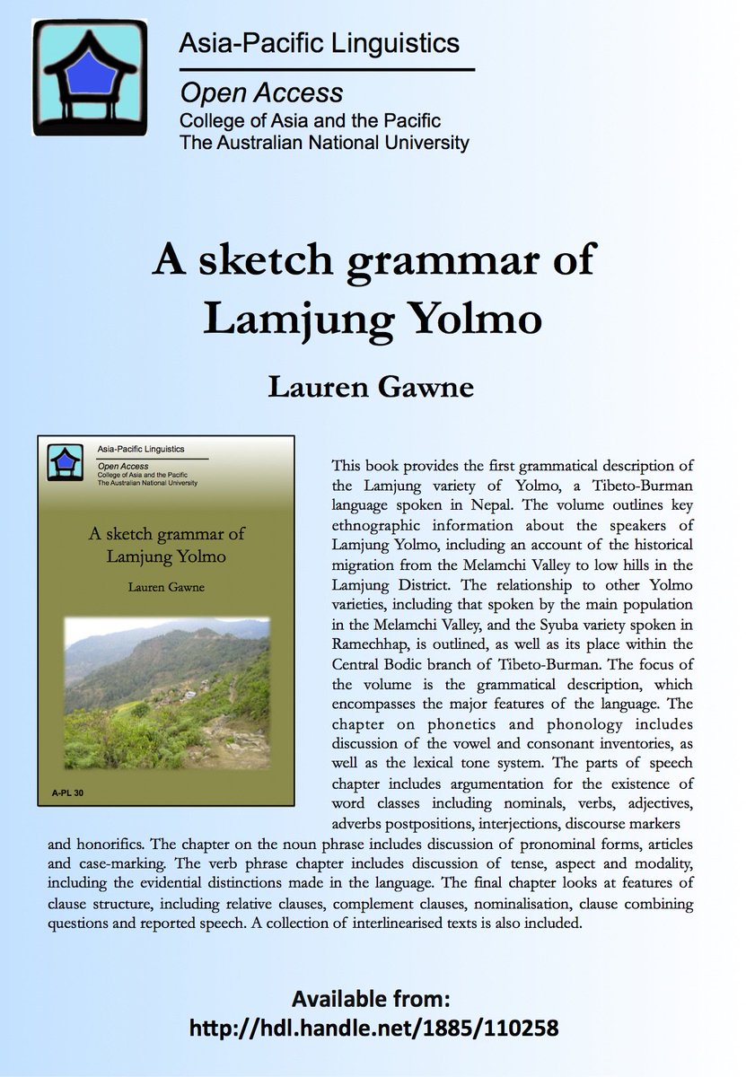 831x1200 Lauren Gawne On Twitter Sketch Grammar Of Lamjung Yolmo Is - Grammar Sketch