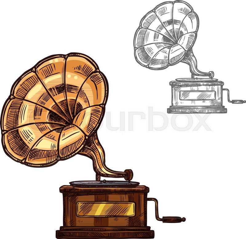 800x778 Gramophone Phonograph Old Retro Music Player Or Musical Instrument - Gramophone Sketch