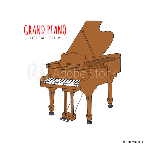 500x500 Grand Piano Vector Illustration Hand Drawn Doodle Isolated - Grand Piano Sketch