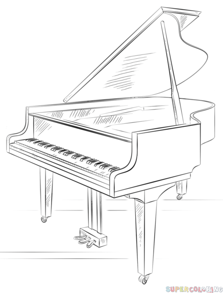 437x575 How To Draw A Grand Piano Step By Step. Drawing Tutorials For Kids - Grand Piano Sketch