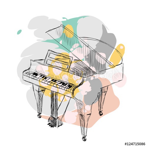 500x500 Sketch Grand Piano On A White Background With Blots - Grand Piano Sketch