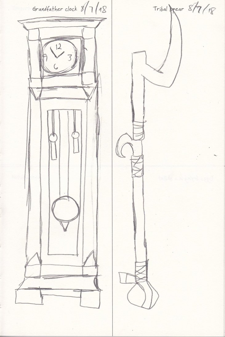 731x1094 Grandfather Clock And Tribal Spear By Animaniac21285 - Grandfather Clock Sketch