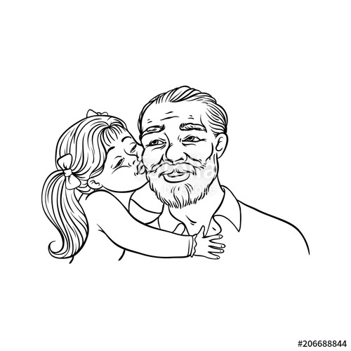 500x500 Kid Girl Kisses Her Grandfather On Cheek Isolated On White - Grandfather Sketch