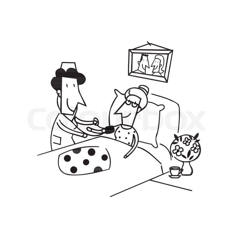 800x800 The Sisters Take Care Of Grandma. Outlined Cartoon Handrawn Sketch - Grandma Sketch