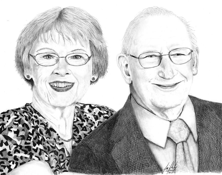 900x709 Portrai01 Grandma And Grandpa Drawing By James Schultz - Grandpa Sketch