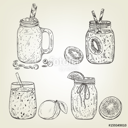 500x500 Graphic Sketch Of Different Smoothie Icons. Vector Mango, Kiwi - Grapefruit Sketch