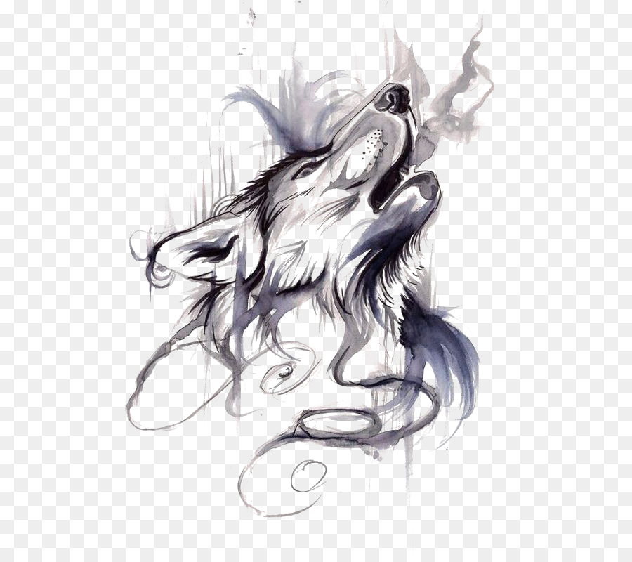900x800 Gray Wolf Tattoo Ink Flash Drawing - Graphic Art Sketch