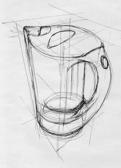 400x556 Graphic Sketch Of A Kettle Using Perspective Still Life - Graphic Sketch