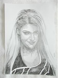 225x300 A4 Art Graphite Pencil Sketch Drawing Female Wrestler Alexa Bliss - Graphite Pencil Sketch