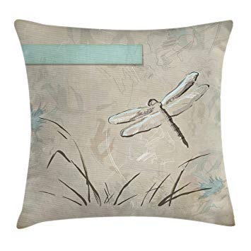 355x355 Ambesonne Dragonfly Throw Pillow Cushion Cover - Grass Sketch