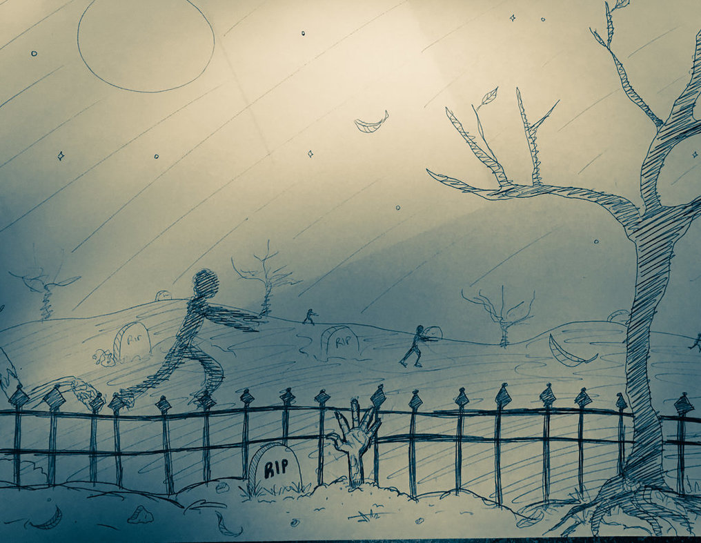 1016x787 Graveyard Sketch By Crimsella - Graveyard Sketch