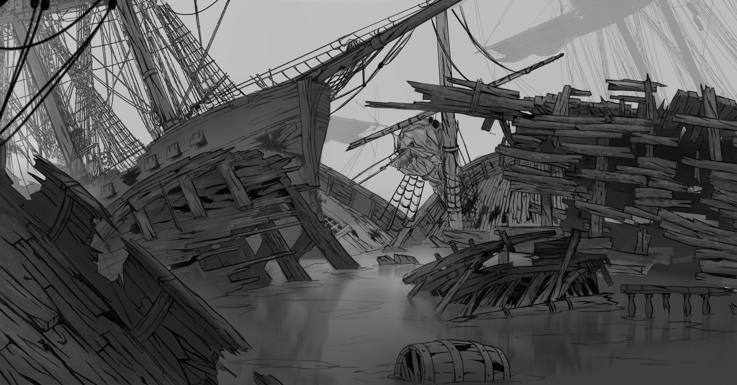 3000x1567 Ship Graveyard - Graveyard Sketch