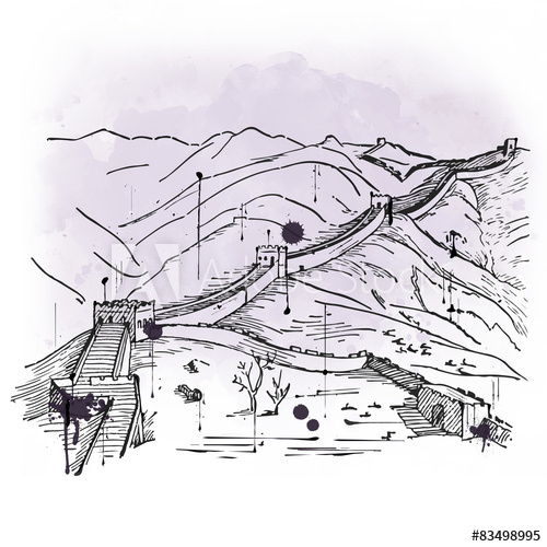 500x500 Hand Drawn Sketch Of The Great Wall Of China - Great Wall Of China Sketch