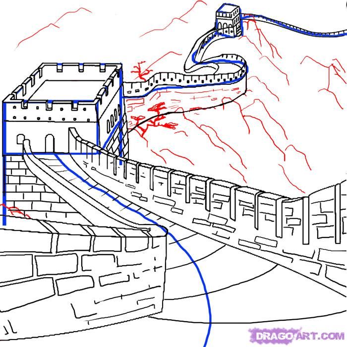 700x700 How To Draw The Great Wall Of China Step 5 Art Tutorial In 2018 - Great Wall Of China Sketch