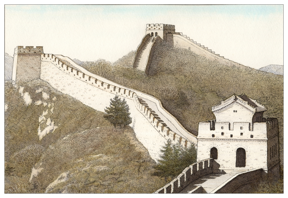 1000x689 Great Wall Of China Drawing Art Drawing Skill - Great Wall Sketch