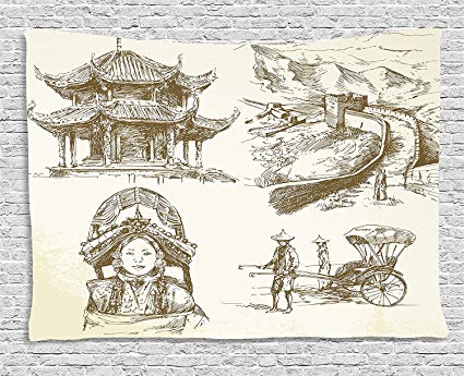 425x345 Ancient China Decorations Tapestry, Chinese Heritage - Great Wall Sketch