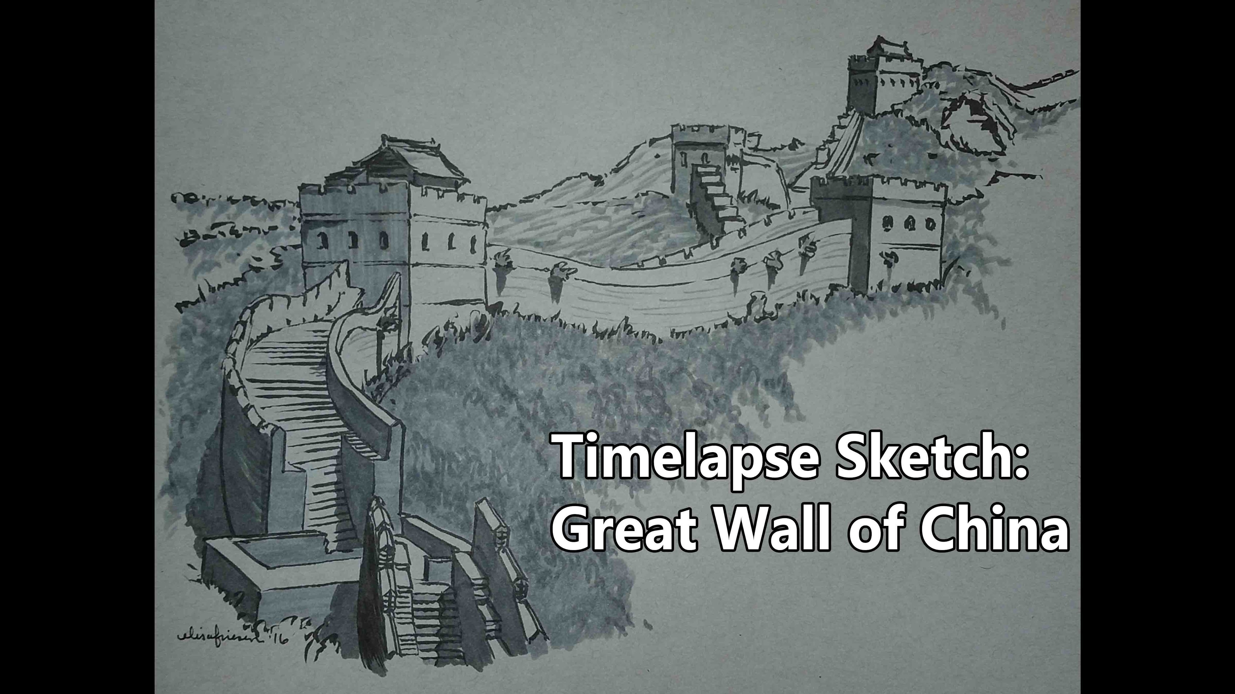4096x2304 Time Lapse Sketch Of The Great Wall Of China - Great Wall Sketch