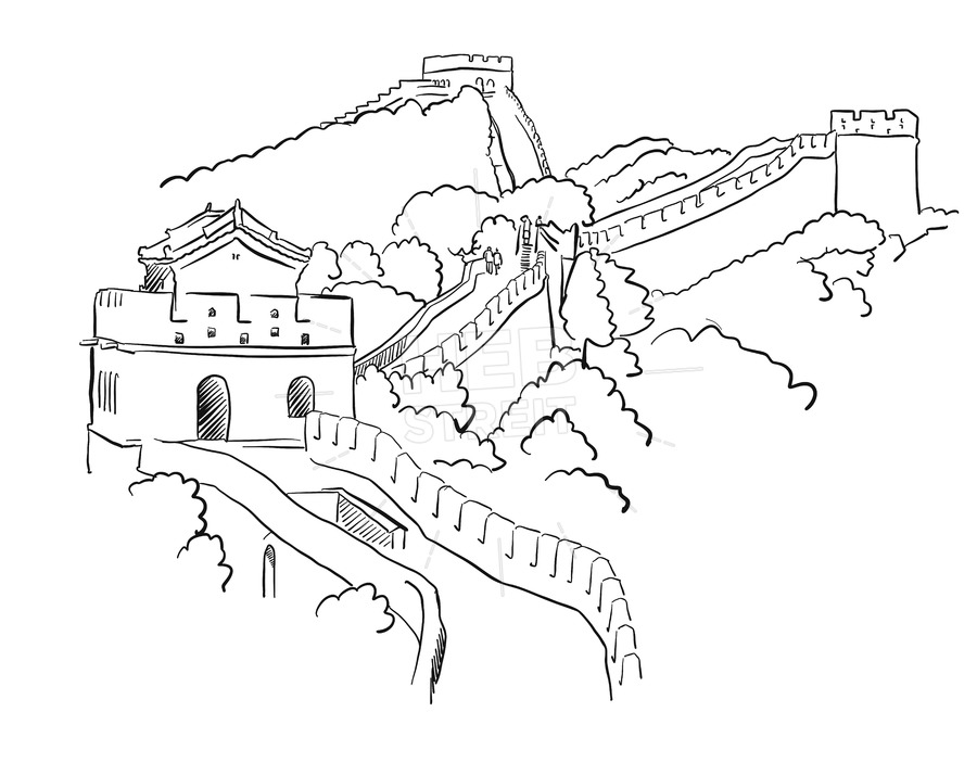 900x703 China Great Wall Vector Sketch Hebstreits - Great Wall Sketch