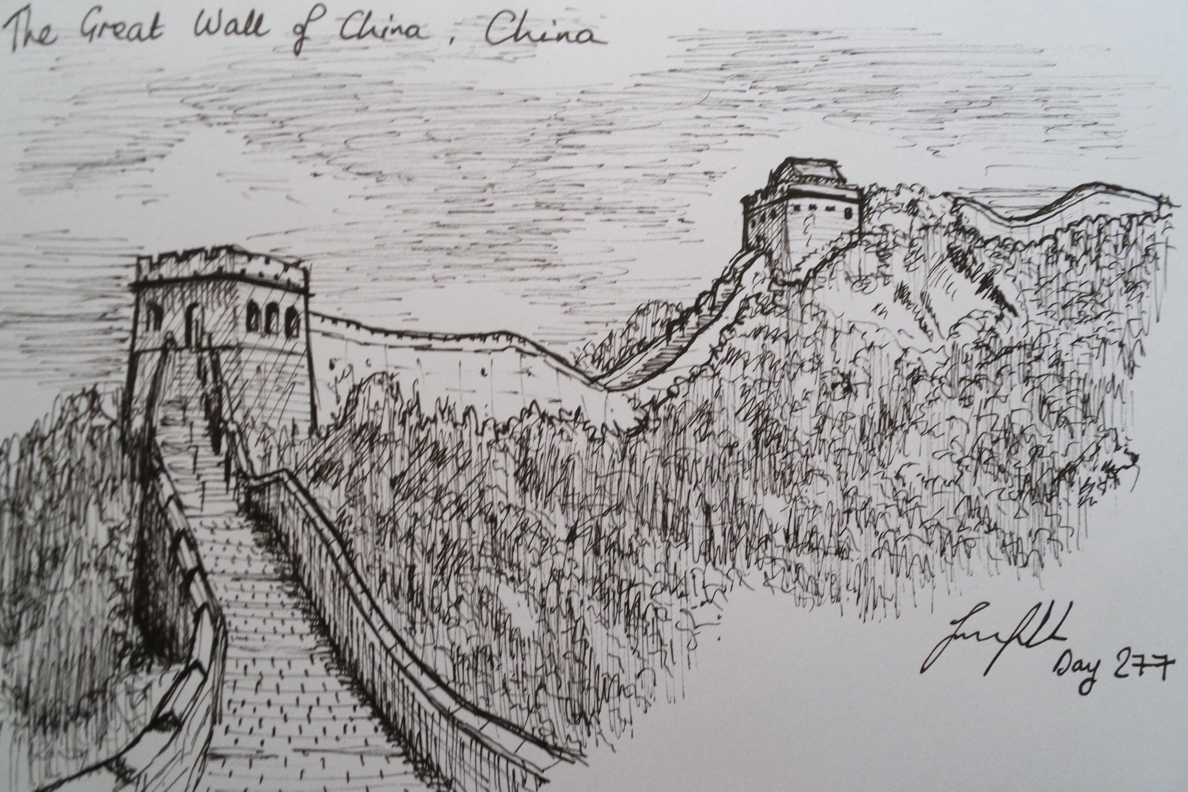 1728x1152 Day 277 The Great Wall Of China, China Sketchingdaily - Great Wall Sketch