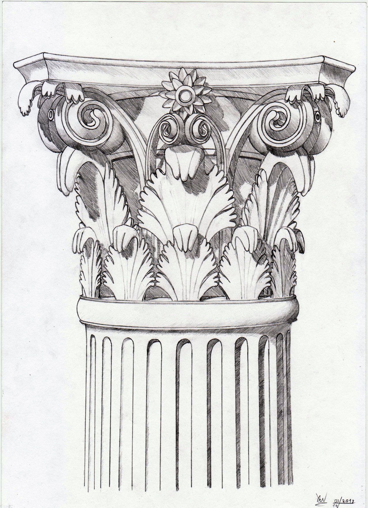 1280x1767 Corinthian Capital Sketch By Xenonnati Column - Greek Column Sketch