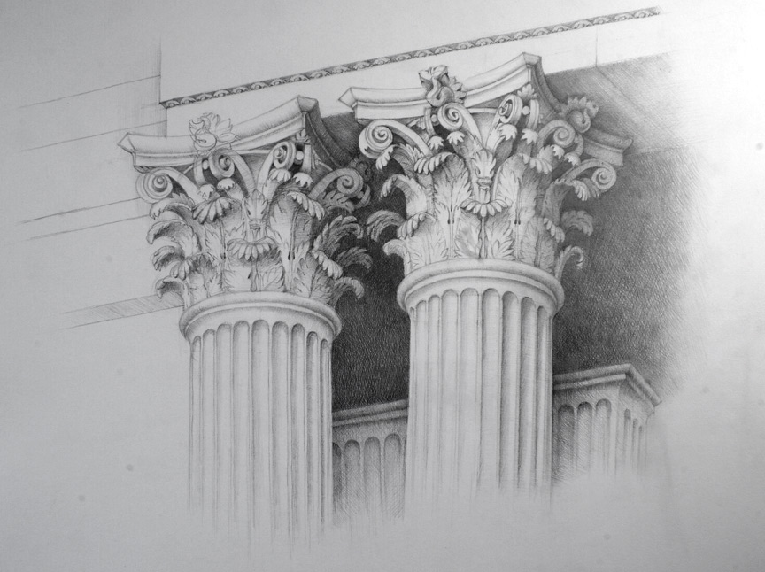864x646 Architecture Drawing - Greek Column Sketch