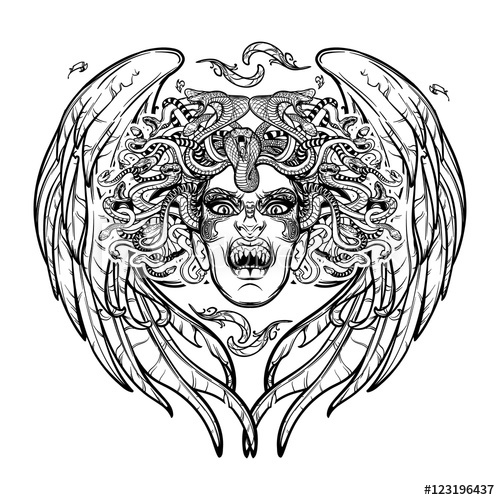 500x500 Medusa Gorgon. Ancient Greek Mythological Creature With Face Of A - Greek Mythology Sketches
