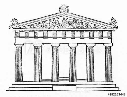 500x383 Schematic View Of The Main Side Of A Doric Style Greek Temple - Greek Temple Sketch