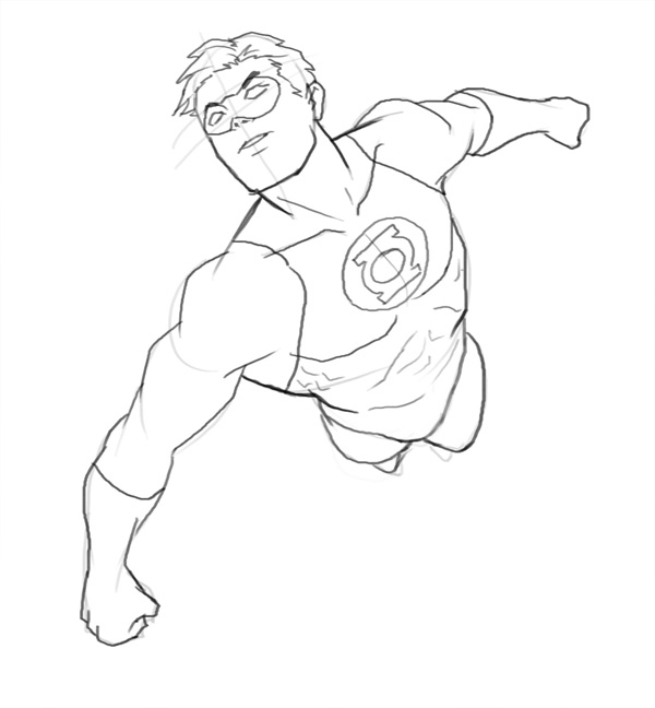600x648 How To Draw Green Lantern Flying - Green Lantern Sketch