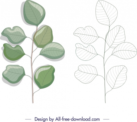 468x416 Nature Design Element Green Leaf Sketch Vectors Stock In Format - Green Leaf Sketch