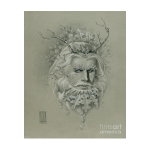300x300 Green Man On Halftone Paper Drawing By Melissa A Benson - Green Man Sketch